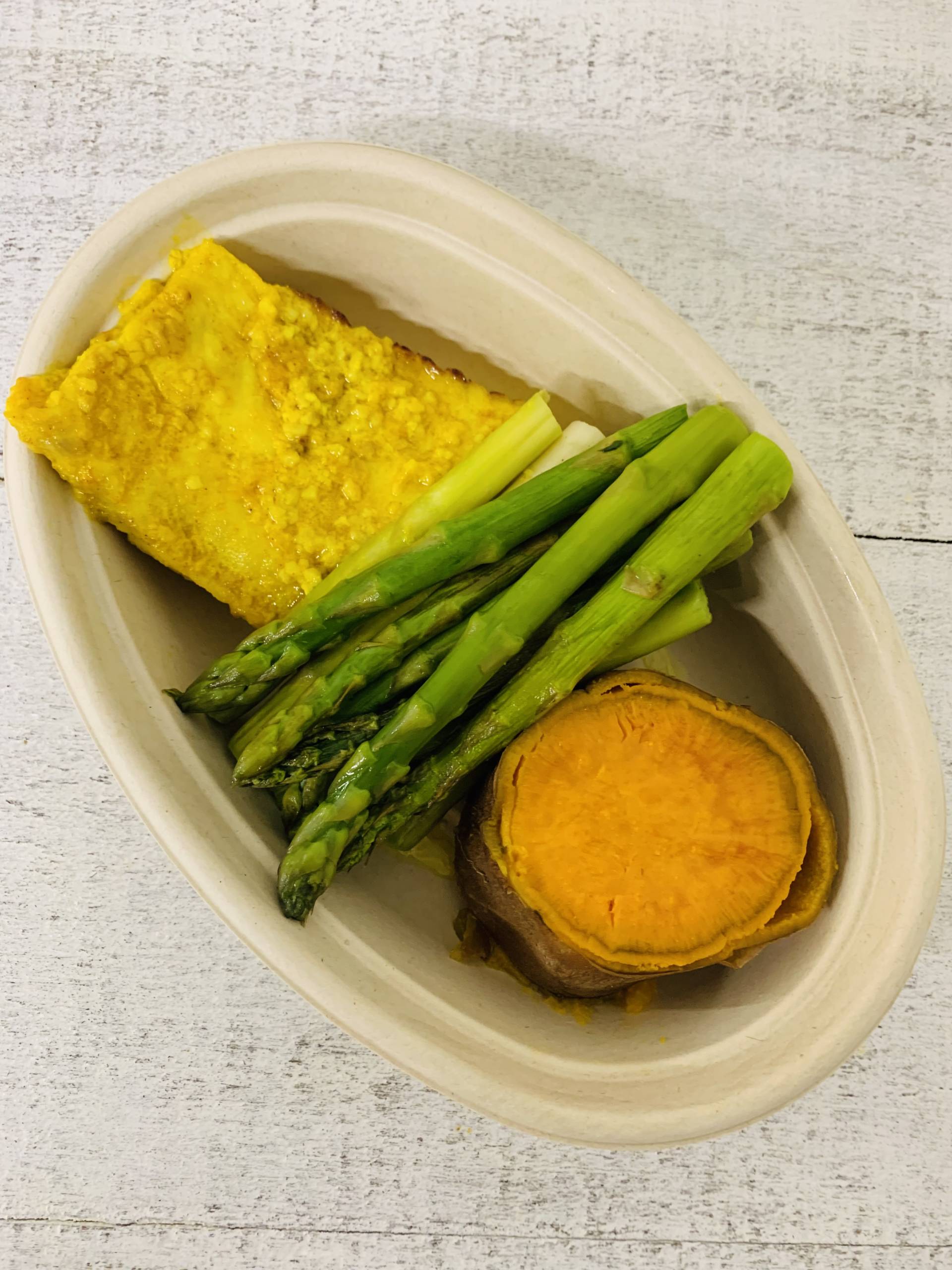 Baked Cod, Sweet Potatoes, and Asparagus