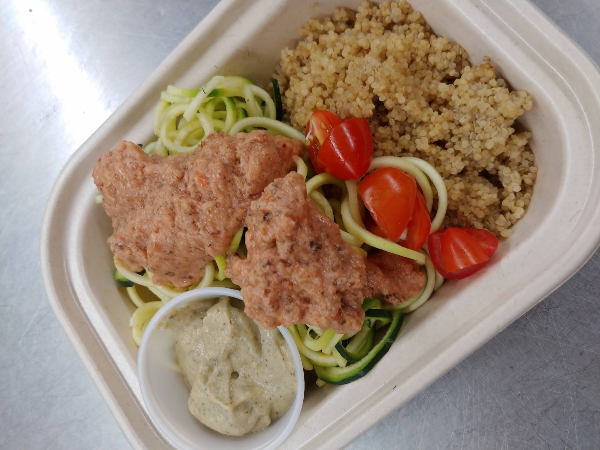 -HFW Zucchini Noodles with Raw Cashew Alfredo & Marinara sauce and a side of quinoa