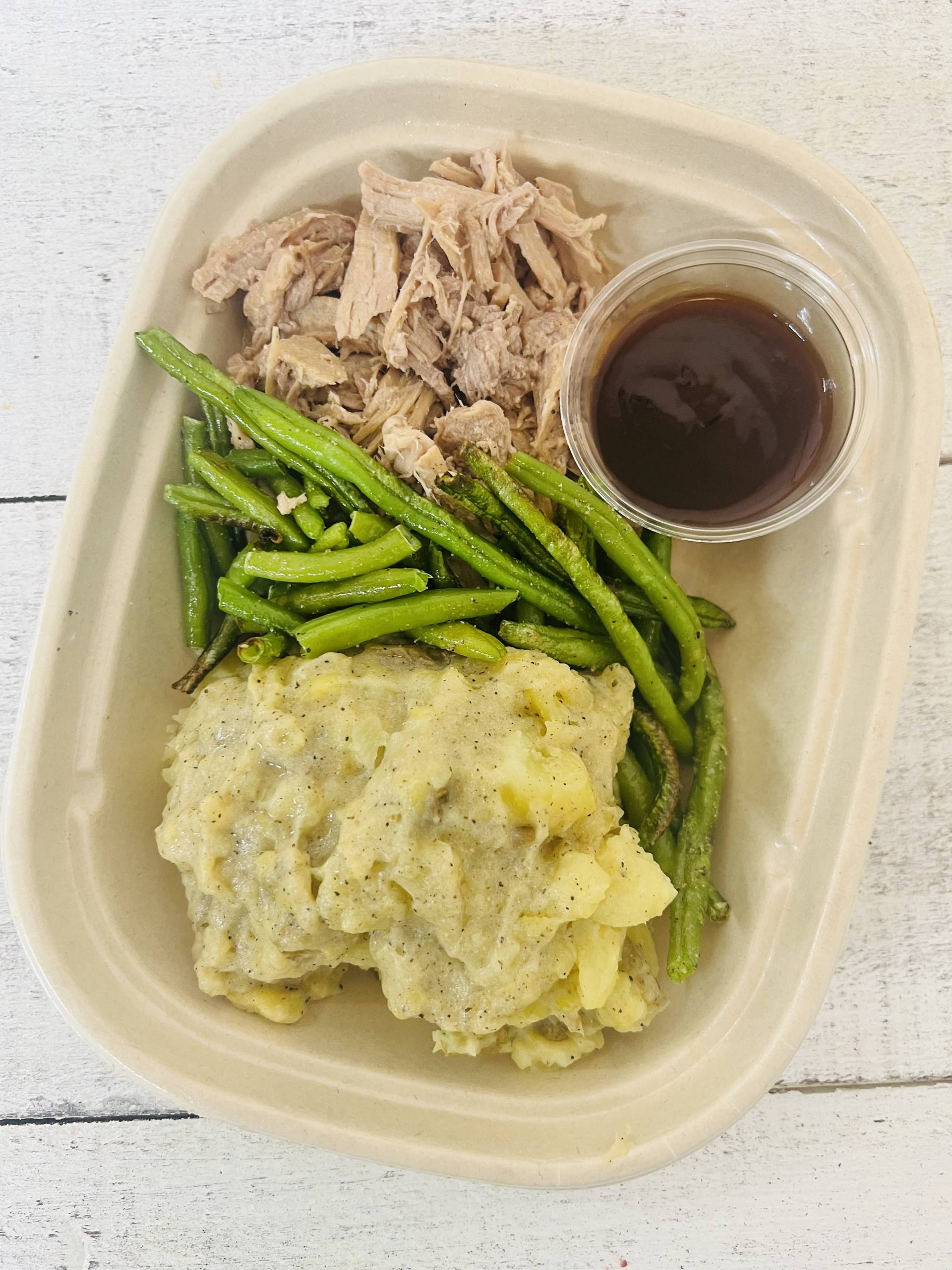 *BBQ Pulled Pork, Mashed Potatoes and Green Beans