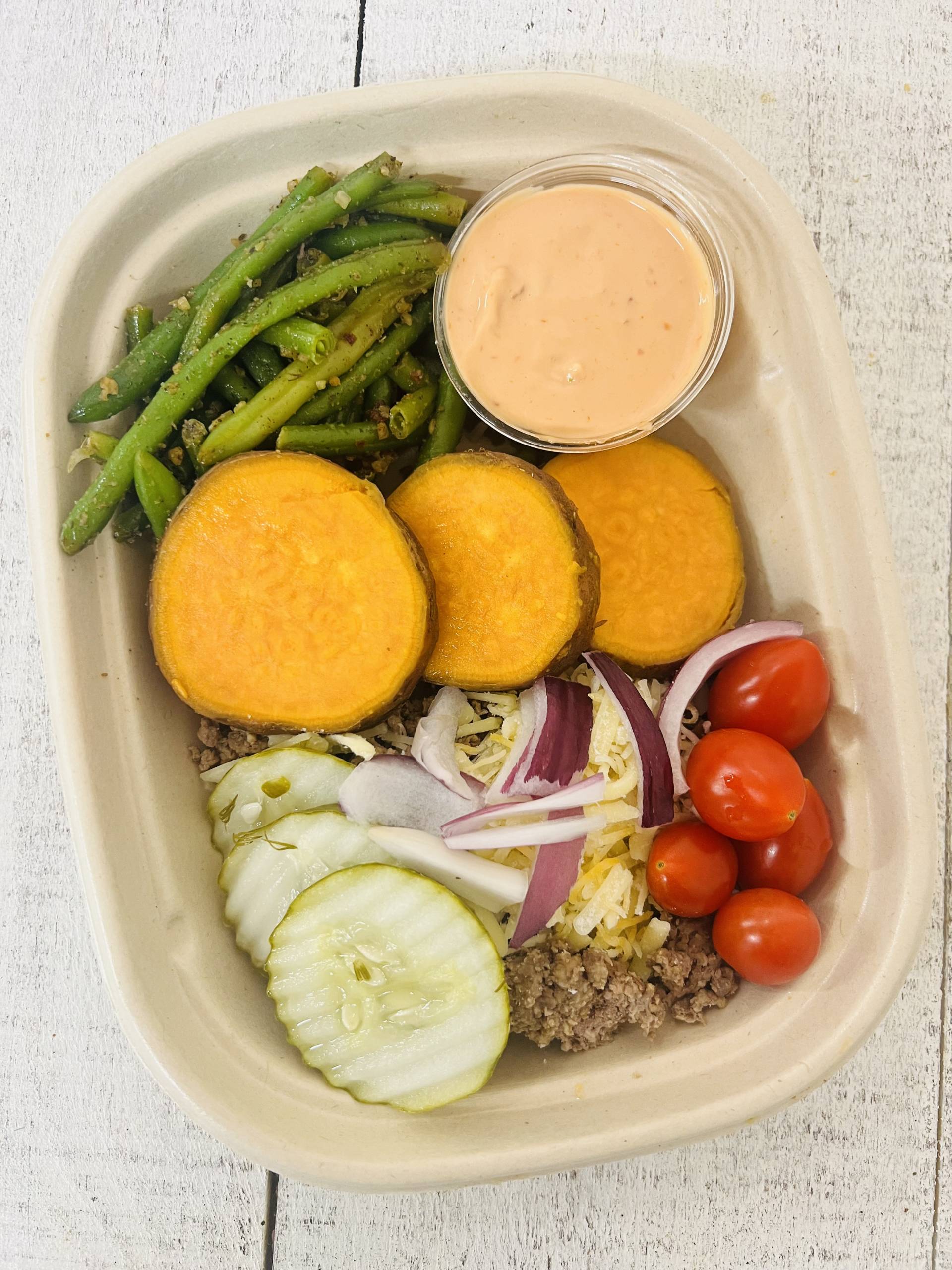 *Cheesey Sweet Potato Burger Bowl