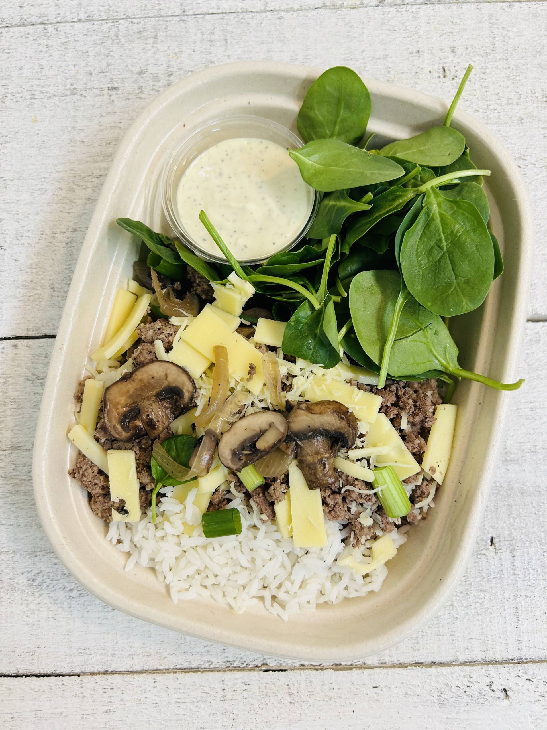 *Mushroom Swiss Burger Bowl