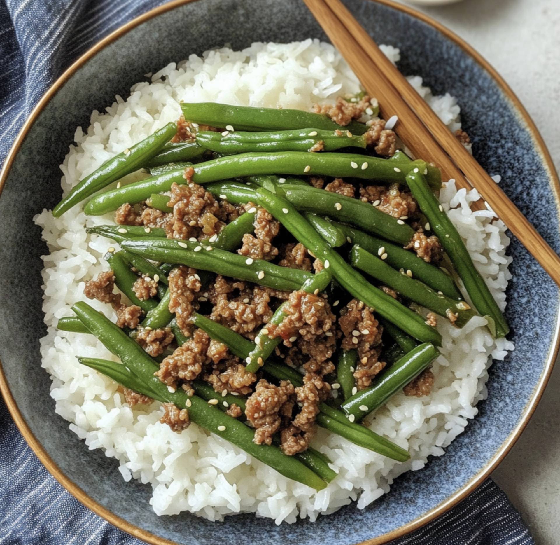 *Garlicky Beef,  Green Beans & Carb Choice